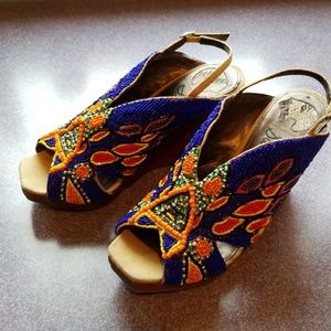 Sam Edelman beaded wedge sandals womens size 7